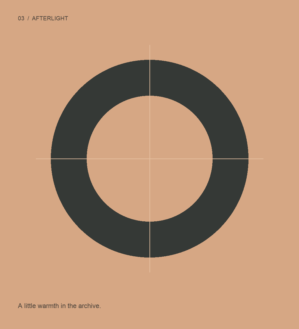 A charcoal ring on a warm terracotta field